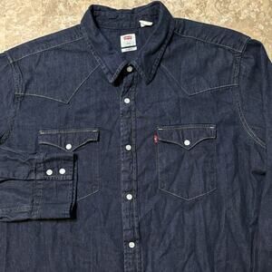Levis Shirt Mens 2XL Blue Denim Pearl Snap Long Sleeve Western Yoke Rodeo